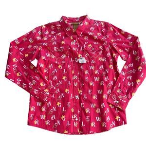 Wrangler Girl's XXL Long Sleeve Western Cactus Print Snap Shirt Red